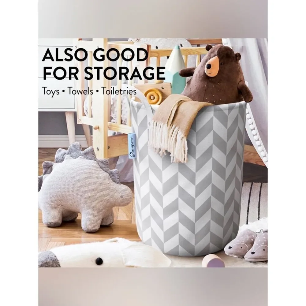 Glampers Gray and white Chevron Fabric Laundry Hamper - Home Accents